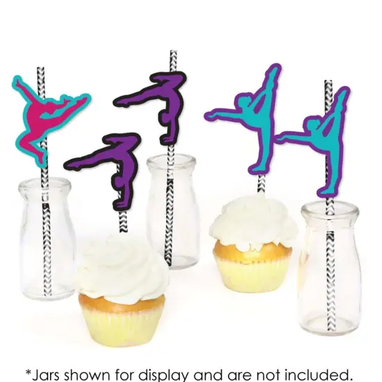 Big Dot of Happiness Tumble, Flip & Twirl - Gymnastics - Paper Straw Decor - Birthday Party or Gymnast Party Striped Decorative Straws - Set of 24 {6}