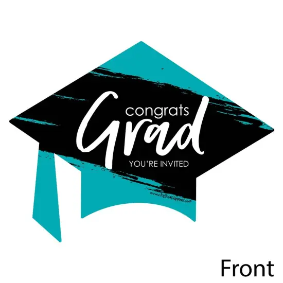 Big Dot of Happiness Teal Graduation Party Invitations - Shaped Fill-In Invite Cards with Envelopes - Set of 12 {3}