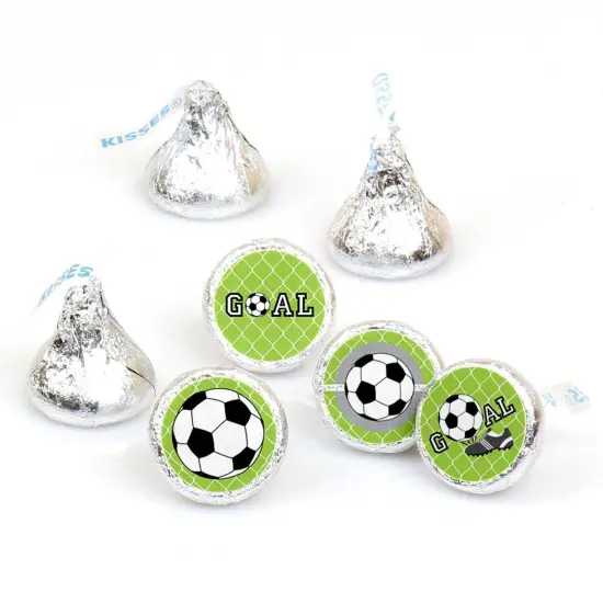Big Dot of Happiness Goaaal - Soccer - Baby Shower or Birthday Party Round Candy Sticker Favors - Labels Fits Chocolate Candy (1 Sheet of 108) {1}