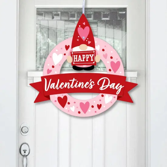 Big Dot of Happiness Valentine Gnomes - Outdoor Valentine's Day Party Decor - Front Door Wreath {1}