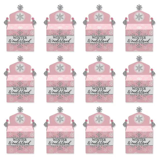 Big Dot of Happiness Pink Winter Wonderland - Treat Box Party Favors - Holiday Snowflake Birthday Party and Baby Shower Goodie Gable Boxes - Set of 12 {6}