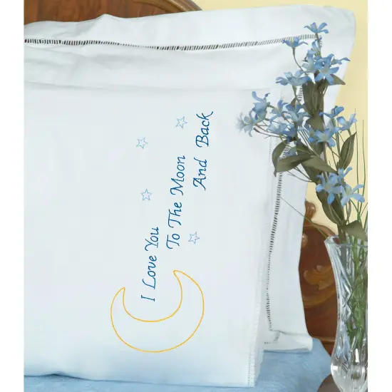 Jack Dempsey Stamped Pillowcases W/White Lace Edge 2/Pkg-Love You To The Moon {2}