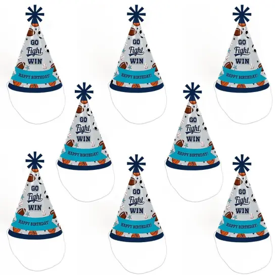 Big Dot of Happiness Go, Fight, Win - Sports - Cone Happy Birthday Party Hats for Kids and Adults - Set of 8 (Standard Size) {7}