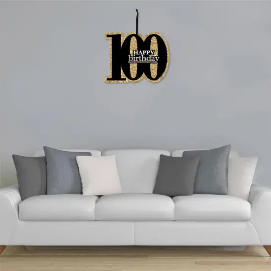 Big Dot of Happiness Adult 100th Birthday - Gold - Hanging Porch Birthday Party Outdoor Decorations - Front Door Decor - 1 Piece Sign {4}