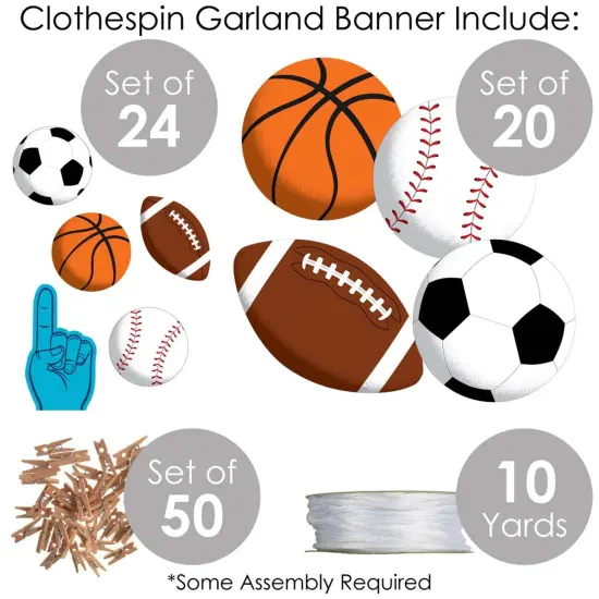 Big Dot of Happiness Go, Fight, Win - Sports - Baby Shower or Birthday Party DIY Decorations - Clothespin Garland Banner - 44 Pieces {6}