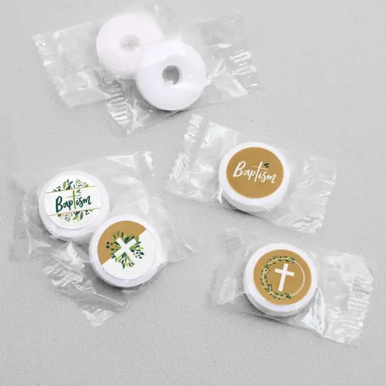 Big Dot of Happiness Baptism Elegant Cross - Religious Party Round Candy Sticker Favors - Labels Fits Chocolate Candy (1 sheet of 108) {4}