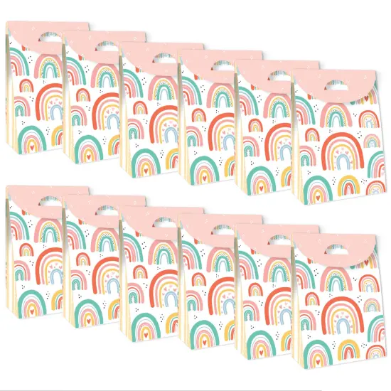 Big Dot of Happiness Hello Rainbow - Boho Baby Shower and Birthday Gift Favor Bags - Party Goodie Boxes - Set of 12 {6}