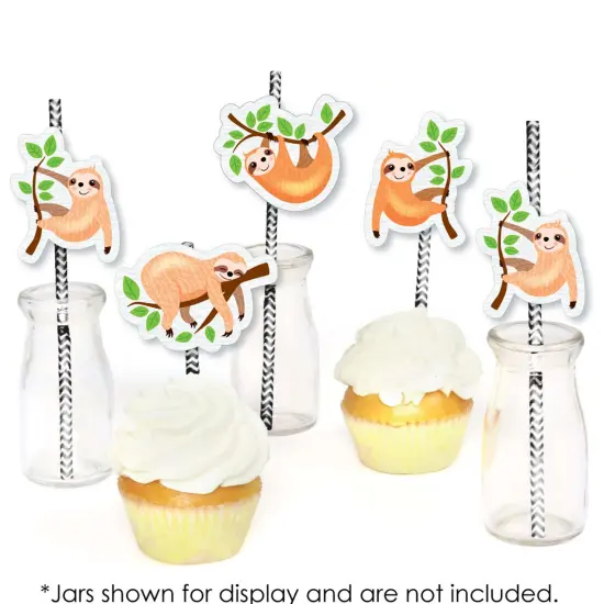Big Dot of Happiness Let's Hang - Sloth - Paper Straw Decor - Baby Shower or Birthday Party Striped Decorative Straws - Set of 24 {6}