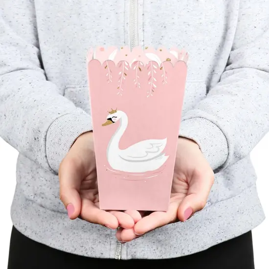 Big Dot of Happiness Swan Soiree - White Swan Baby Shower or Birthday Party Favor Popcorn Treat Boxes - Set of 12 {6}