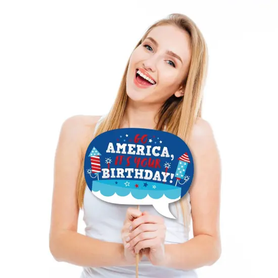 Big Dot of Happiness Funny Firecracker 4th of July - Red, White and Royal Blue Party Photo Booth Props Kit - 10 Piece {3}