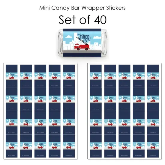 Big Dot of Happiness Fired Up Fire Truck - Mini Candy Bar Wrapper Stickers - Firefighter Firetruck Baby Shower or Birthday Party Small Favors - 40 Ct {4}
