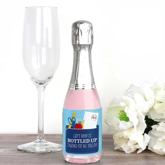 Big Dot of Happiness Funny Colorful - Mini Wine and Champagne Bottle Label Stickers - Teacher First Day of School Gift for Women and Men - Set of 16 {3}