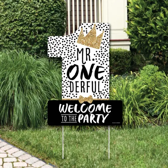 Big Dot of Happiness 1st Birthday Little Mr. Onederful - Party Decorations - Boy First Birthday Party Welcome Yard Sign {1}