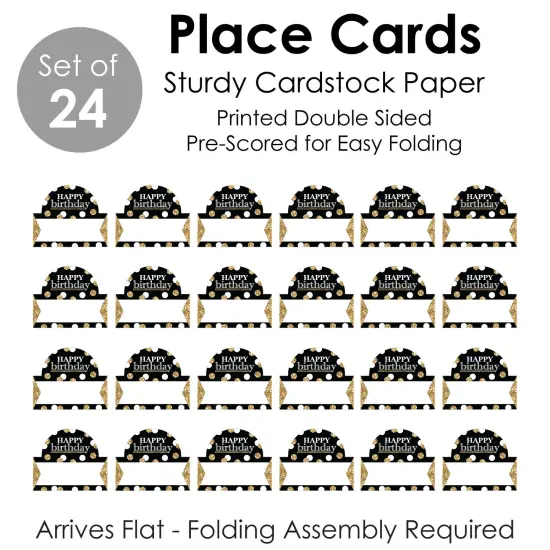 Big Dot of Happiness Adult Happy Birthday - Gold - Birthday Party Tent Buffet Card - Table Setting Name Place Cards - Set of 24 {7}