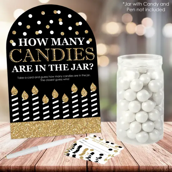 Big Dot of Happiness Adult Happy Birthday - Gold - How Many Candies Birthday Party Game - 1 Stand and 40 Cards - Candy Guessing Game {3}