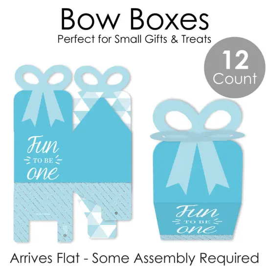 Big Dot of Happiness 1st Birthday Boy - Fun to be One - Square Favor Gift Boxes - First Birthday Party Bow Boxes - Set of 12 {7}
