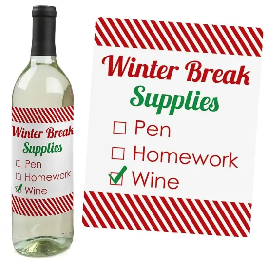 Big Dot of Happiness Teacher Christmas - Holiday & Christmas for Women and Men - Wine Bottle Label Stickers - Set of 4 {3}