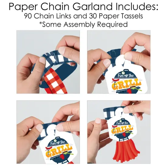 Big Dot of Happiness Fire Up the Grill - 90 Chain Links and 30 Paper Tassels Decoration Kit - Summer BBQ Picnic Party Paper Chains Garland - 21 feet {6}