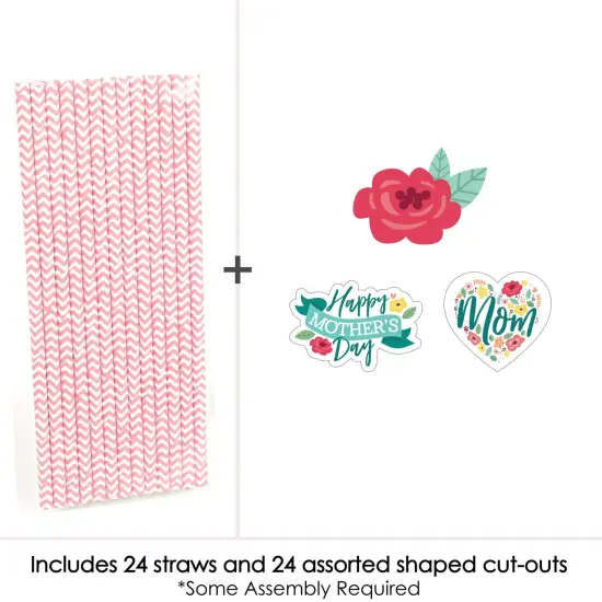 Big Dot of Happiness Colorful Floral Happy Mother's Day - Paper Straw Decor - We Love Mom Party Striped Decorative Straws - Set of 24 {4}