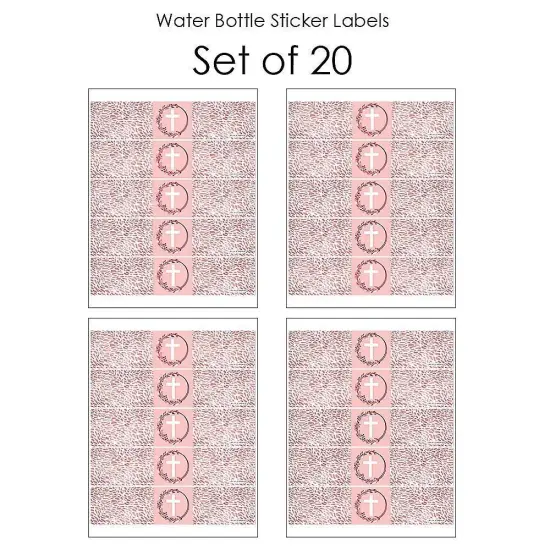 Big Dot of Happiness Pink Elegant Cross - Girl Religious Party Water Bottle Sticker Labels - Set of 20 {4}