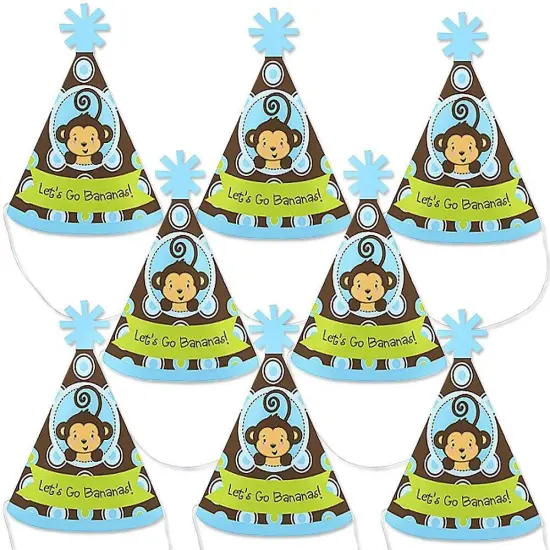 Big Dot of Happiness Blue Monkey Boy - Mini Cone Baby Shower or Birthday Party Hats - Small Little Party Hats - Set of 8 {1}