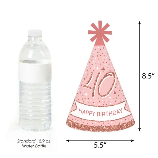 Big Dot of Happiness 40th Pink Rose Gold Birthday - Cone Happy Birthday Party Hats for Adults - Set of 8 (Standard Size) {4}