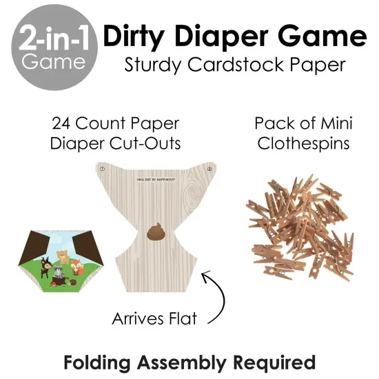 Big Dot of Happiness Woodland Creatures - Baby Shower Conversation Starter - 2-in-1 Dirty Diaper Game - Set of 24 {6}