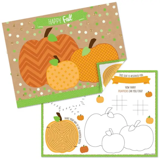Big Dot of Happiness Pumpkin Patch - Paper Fall, Halloween or Thanksgiving Party Coloring Sheets - Activity Placemats - Set of 16 {1}