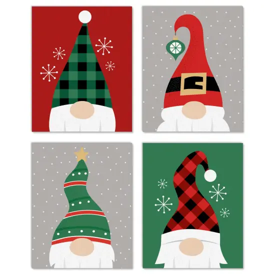 Big Dot of Happiness Red and Green Holiday Gnomes - Unframed Christmas Linen Paper Wall Art - Set of 4 - Artisms - 8 x 10 inches {1}