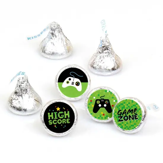 Big Dot of Happiness Game Zone - Pixel Video Game Party or Birthday Party Round Candy Sticker Favors - Labels Fits Chocolate Candy (1 sheet of 108) {1}