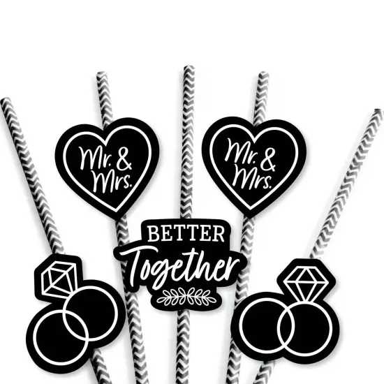 Big Dot of Happiness Mr. and Mrs. - Paper Straw Decor - Black and White Wedding or Bridal Shower Striped Decorative Straws - Set of 24 {7}