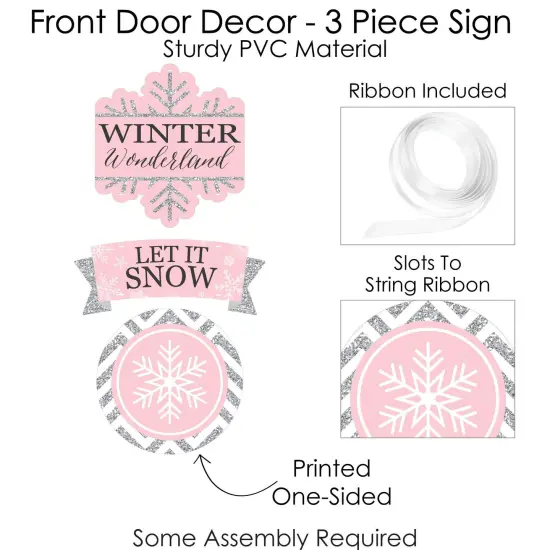 Big Dot of Happiness Pink Winter Wonderland - Hanging Porch Snowflake Birthday Party and Baby Shower Outdoor Decor - Front Door Decor - 3 Pc Sign {6}