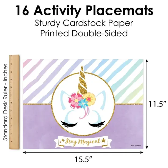 Big Dot of Happiness Rainbow Unicorn - Paper Magical Unicorn Birthday Party Coloring Sheets - Activity Placemats - Set of 16 {6}
