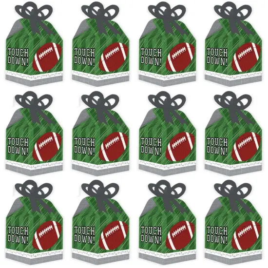 Big Dot of Happiness End Zone - Football - Square Favor Gift Boxes - Baby Shower or Birthday Party Bow Boxes - Set of 12 {6}