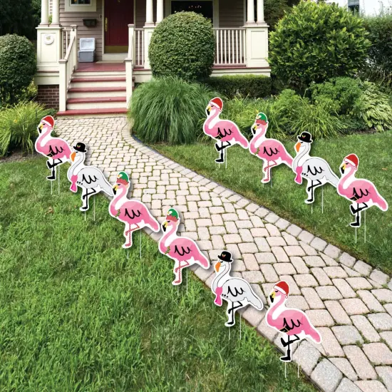 Big Dot of Happiness Flamingle Bells - Pink Flamingo Christmas Lawn Decorations - Outdoor Tropical Christmas Yard Decorations - 10 Piece {1}