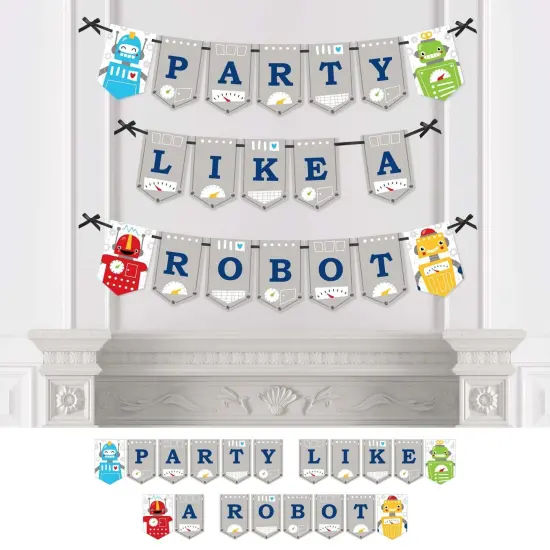 Big Dot of Happiness Gear Up Robots - Birthday Party or Baby Shower Bunting Banner - Party Decorations - Party Like A Robot {1}