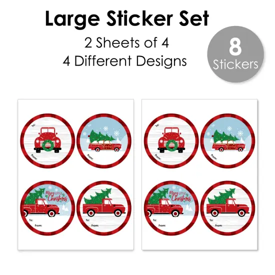 Big Dot of Happiness Merry Little Christmas Tree - Round Red Truck and Car Christmas Party To and From Gift Tags - Large Stickers - Set of 8 {4}