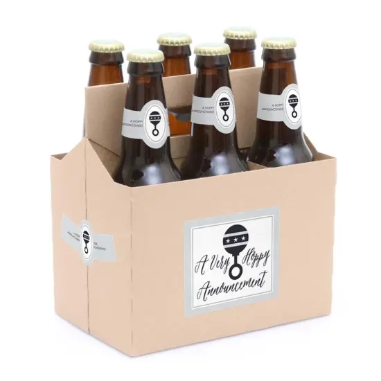 Big Dot of Happiness Husbands to Daddy - Pregnancy Announcement Decorations for Men - 6 Beer Bottle Label Stickers and 1 Carrier White {3}