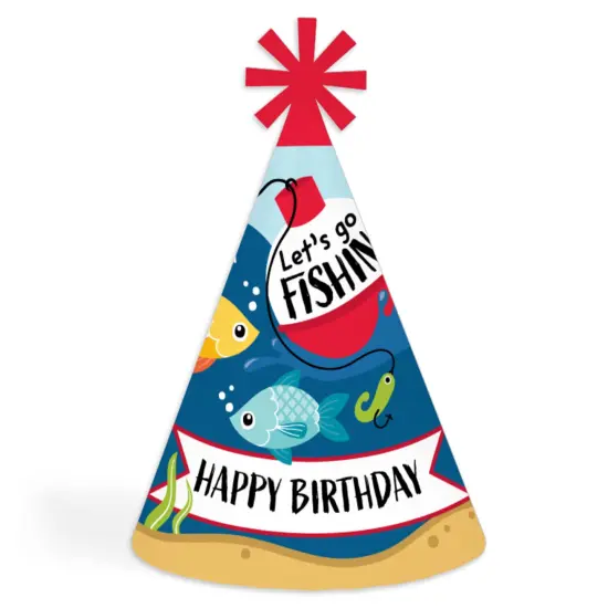 Big Dot of Happiness Let&rsquo;s Go Fishing - Cone Happy Birthday Party Hats for Kids and Adults - Set of 8 (Standard Size) {1}