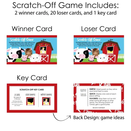 Big Dot of Happiness Farm Animals - Barnyard Baby Shower or Birthday Party Game Scratch Off Cards - 22 Count {6}