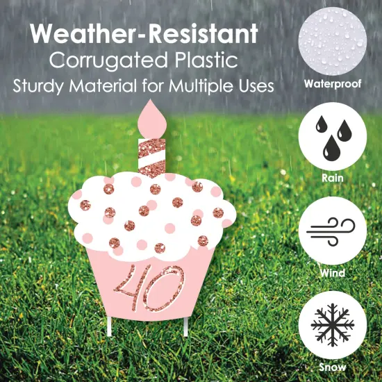 Big Dot of Happiness 40th Pink Rose Gold Birthday - Yard Sign and Outdoor Lawn Decorations - Happy Birthday Party Yard Signs - Set of 8 {4}