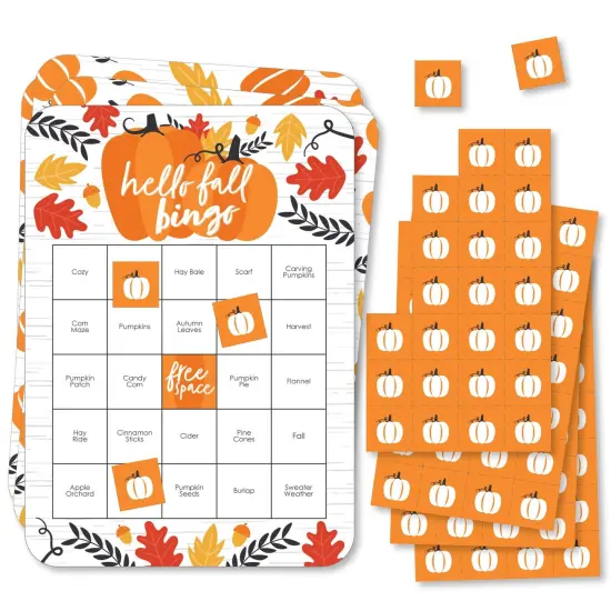 Big Dot of Happiness Fall Pumpkin - Bingo Cards and Markers - Halloween or Thanksgiving Party Shaped Bingo Game - Set of 18 {1}