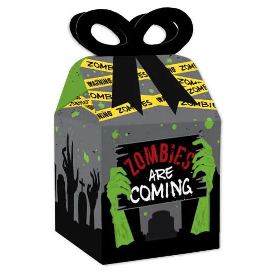 Big Dot of Happiness Zombie Zone - Square Favor Gift Boxes - Halloween or Birthday Zombie Crawl Party Bow Boxes - Set of 12 {1}