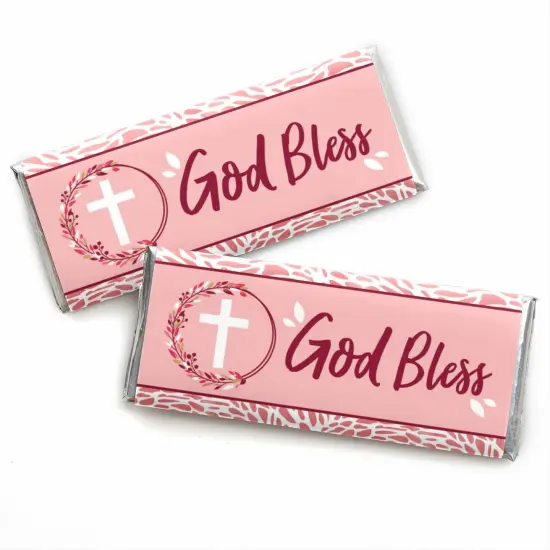 Big Dot of Happiness Pink Elegant Cross - Candy Bar Wrapper Girl Religious Party Favors - Set of 24 {1}