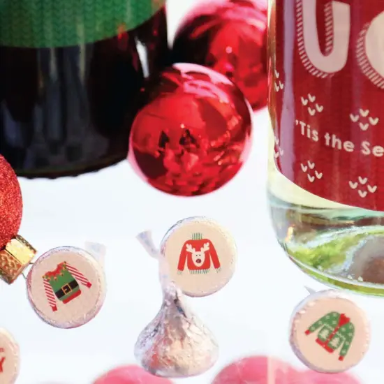 Big Dot of Happiness Ugly Sweater - Holiday and Christmas Party Round Candy Sticker Favors - Labels Fits Chocolate Candy (1 Sheet of 108) {6}