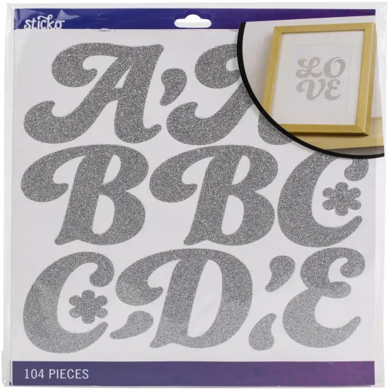 Sticko Alphabet Stickers - Funkydori Extra Large, Silver Glitter, 104pcs {1}