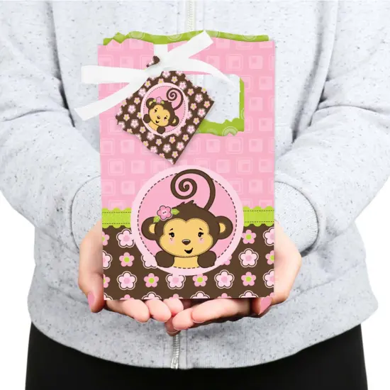 Big Dot of Happiness Pink Monkey Girl - Baby Shower or Birthday Party Favor Boxes - Set of 12 {6}