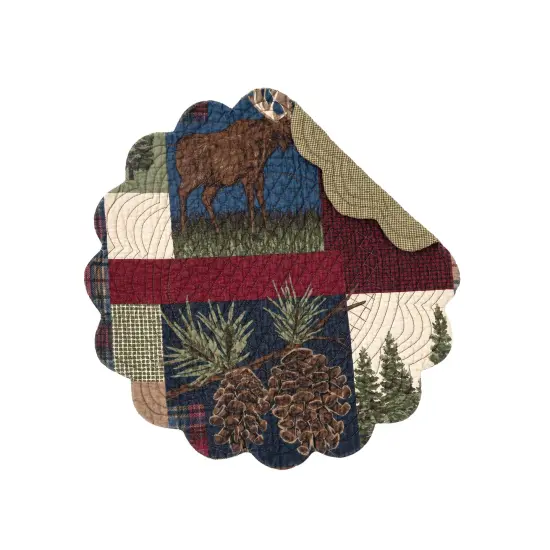 Rutherford Rustic Lodge Cotton Quilted Round Reversible Thanksgiving Placemats Set of 6, 17" {1}