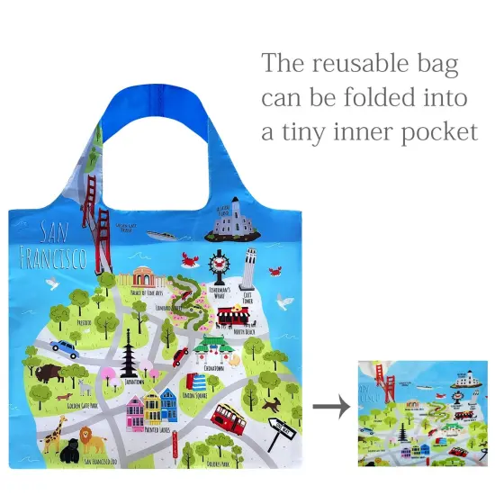 Wrapables Large & Small Allybag Foldable & Lightweight Reusable Grocery Bags (Set of 2) San Francisco {4}