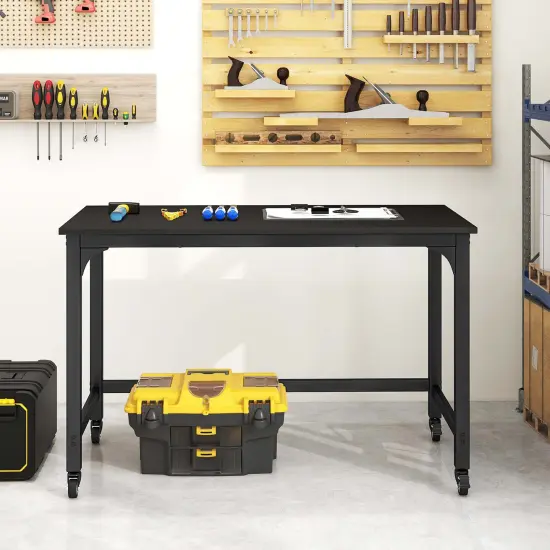 Costway Rolling Computer Desk Wood Top Metal Frame Laptop Table Study Workstation Black {5}